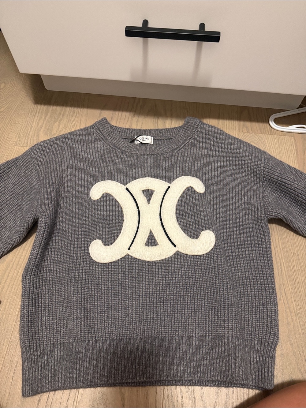 Celine Gray Crewneck Sweater with Cream Double-C Logo